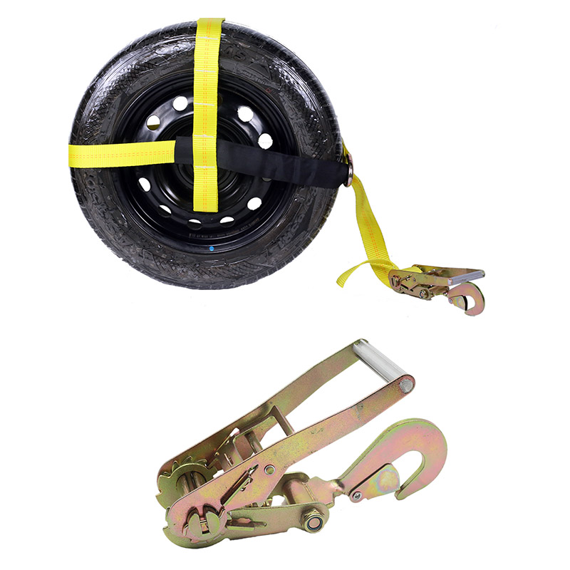 Amarre de rueda de neumático ajustable de 2 pulgadas con anillo en D de gancho a presión